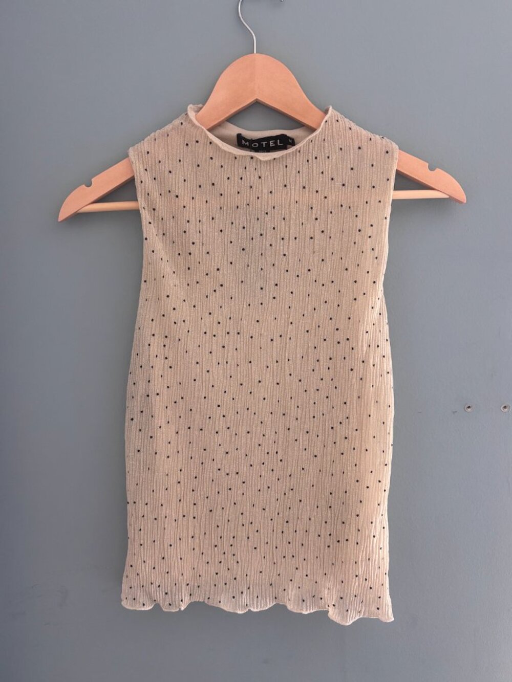 Motel Rocks Marista Top in Cream Polka Mesh Plisse